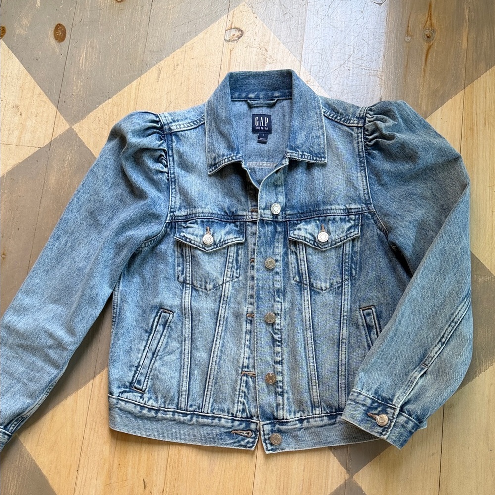 GAP Puff Shoulder Light Blue Denim Jacket